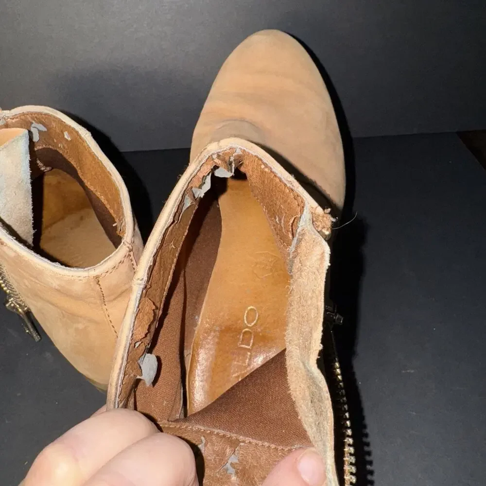 Aldo Booties Tan Leather Zip Up Size‎ 6.5 Boho Hippy Cottagecore